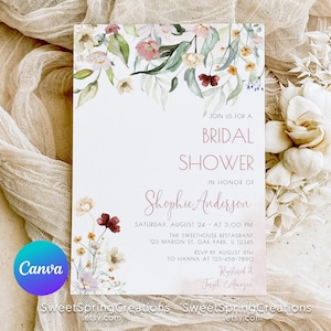 Wildflower Bridal Shower Invitation Template, Floral Spring Bridal Shower, Wildflowers Shower, Boho Bridal Shower Invitation #SSC_00007
