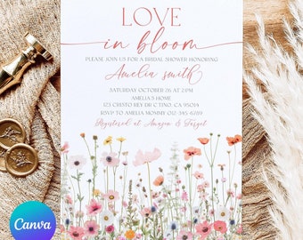 Love In Bloom Invitation, Wildflower Bridal Shower Invite, Flower Stems, Printable Bridal Shower Invitation, Colorful Flower SSC_00111