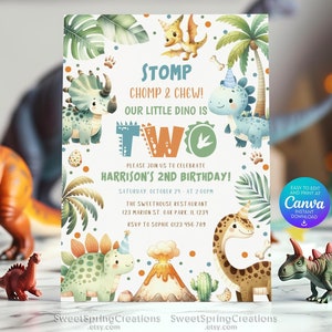 Modello di invito per festa di compleanno a tema dinosauro modificabile, 2° compleanno di dinosauri, festa di compleanno per bambini di 2° compleanno, invito a tema dinosauro SSC_00055
