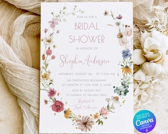 Invito per addio al nubilato con motivo floreale rosa cipria, tema giardino, stile boho BR_02