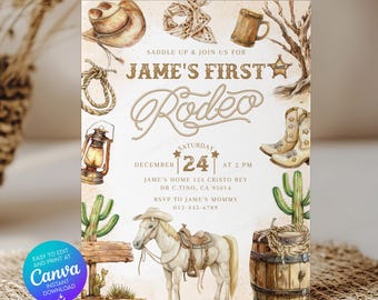 Editable Retro Wild West First Rodeo Birthday Invitation, Cowboy Western Birthday Invite Rodeo 1 st Birthday Invite SSC_00093