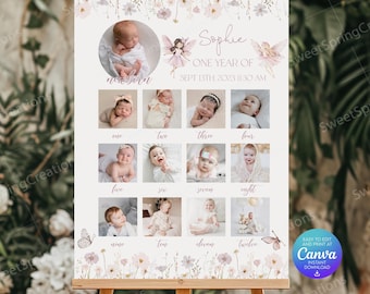 Fairy First Birthday Photo Collage Sign: Enchanted Garden (Digital Template) SSC_00072