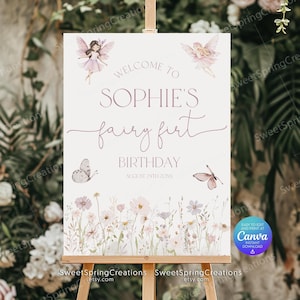 Fee Erster Geburtstag Willkommensschild, Boho Fee 1. Geburtstag Partyschild, Garten, Verzauberte Gartenfee, Fee Willkommensschild SSC_00072