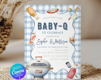 Bearbeitbare Baby-Q Babypartyeinladungsvorlage Hinterhof Paare Baby Sprinkle, BBQ Party SSC_00207