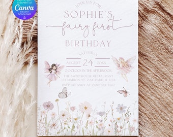 Fairy First Birthday Invitation Girl, Boho Fairy 1st Birthday Invite, Garden, Enchanted Garden Fairy Invitation, Fairy Invite SSC_00072