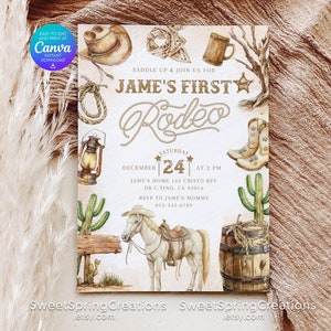 First Rodeo 1st Birthday Invitation: Western Cowboy Theme (Canva Template) SSC_00093