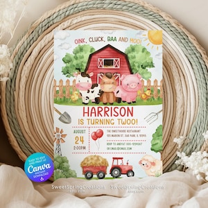 Plantilla editable de invitación de cumpleaños para niños con animales de granja y rancho SSC_00219