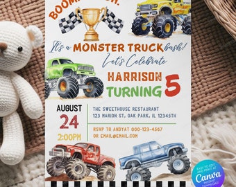 Monster Truck Birthday Invitation, Boom Crash It&#39;s A Monster Truck Bash! birthday boy, Boy Monster Truck Invite, dirt, SSC_00068
