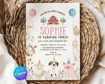 Editable Barnyard Farm Animals Party Birthday Invitation Template SSC_00214