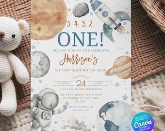 First Trip Around the Sun Astronaut Birthday Party Invitation, Outerspace Invitation, 1st Birthday Party Invite, Astronaut Invite #SSC_00065