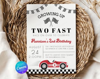 Editable Vintage Race Car Two Fast Birthday Invitation Template SSC_00130