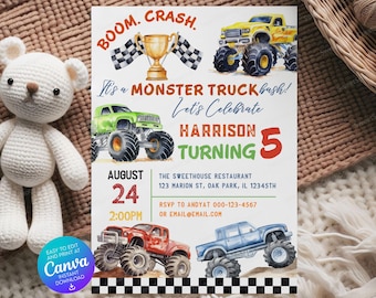 Editable Boom Crash It's A Monster Truck Bash Birthday Invitation Template SSC_00068