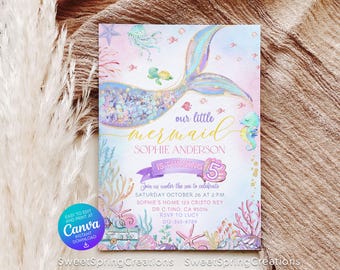 EDITABLE Mermaid Tail Birthday Invitation Template: Mermaid Bash Purple Teal Under the Sea Party  SSC_00127