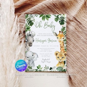 EDITABLE Safari Animal Baby Shower Invitation Template: Jungle Greenery SSC_00018