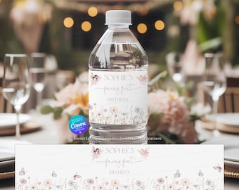 Fairy First Birthday Water Bottle Label: Enchanted Garden (Digital Download)