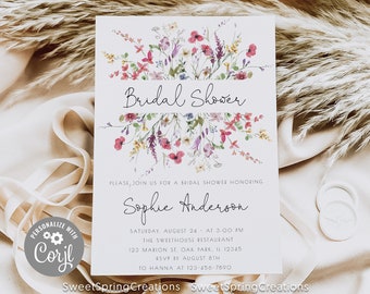 Wildflower Bridal Shower Invitation, Spring Summer Floral Bridal Shower Invitation, Bridal Shower Invite Template #SSC_00003