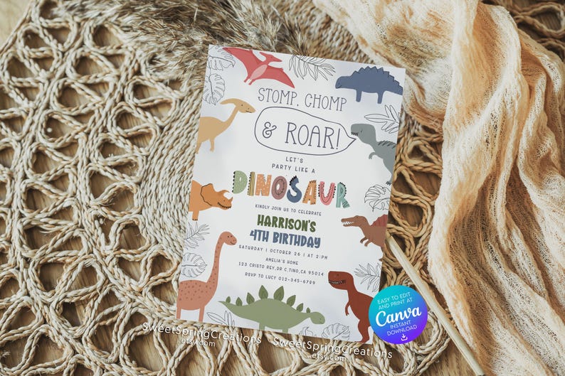Bewerkbare sjabloon voor verjaardagsuitnodiging dinosaurus 4e verjaardagsfeestje dinosaurus SSC_00247 afbeelding 9