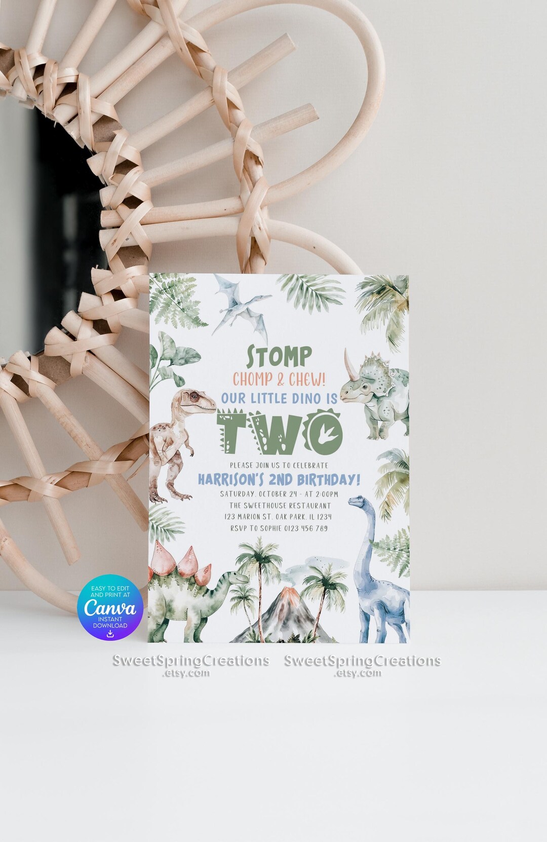 Editable Dinosaur Birthday Party Invitation Template, Dino Invite ...