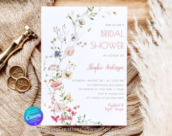 EDITABLE Floral Spring Boho Wildflower Bridal Shower Invitation BR_05