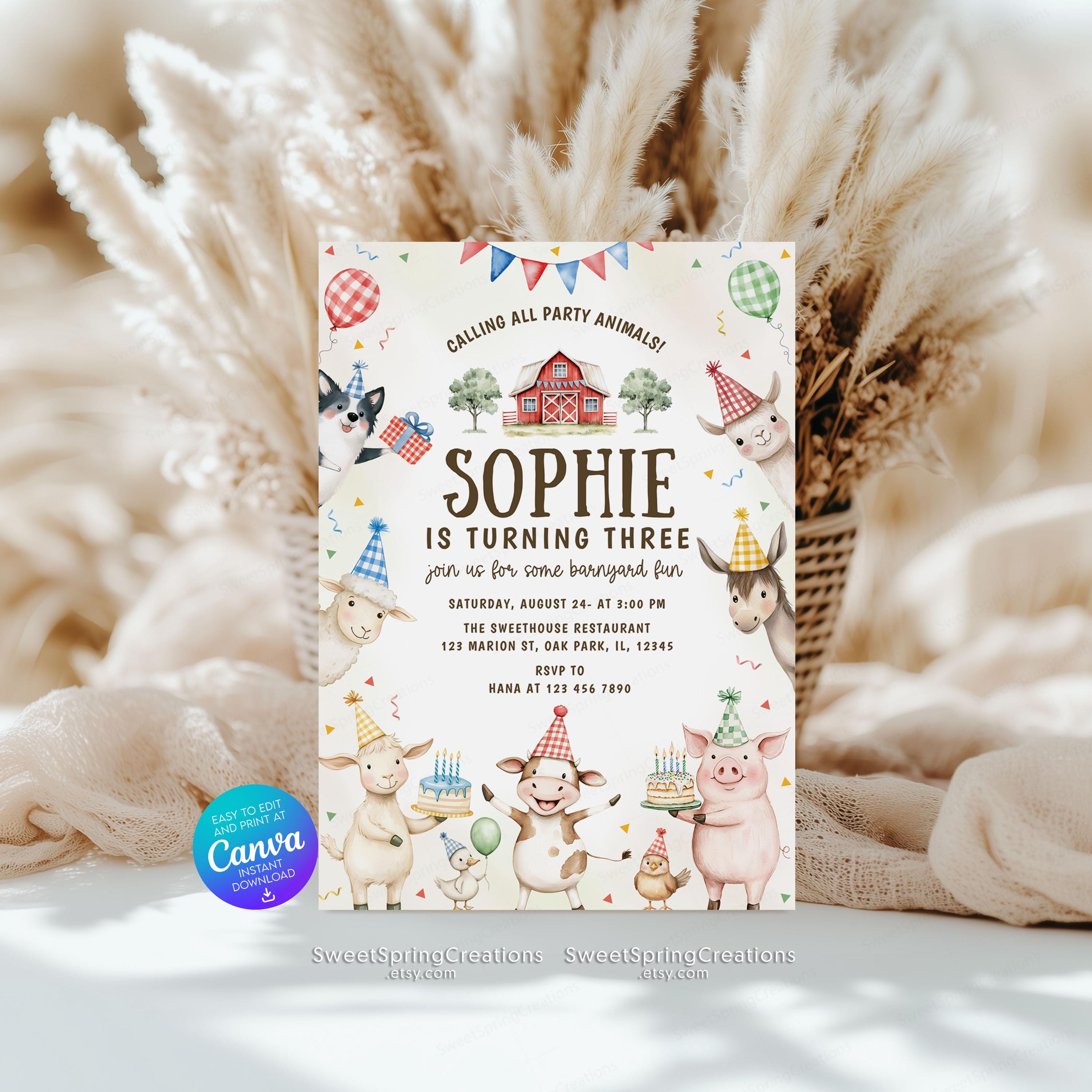 Editable Barnyard Farm Animals Birthday Party Invitation Template SSC ...