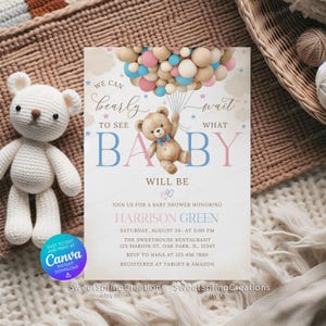EDITABLE Teddy Bear Baby Shower Invitation Template: Gender Reveal, Pink or Blue SSC_00147