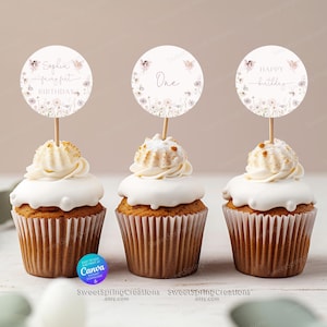Fairy First Birthday Cupcake Toppers: Boho Garden Template (Digital Download)
