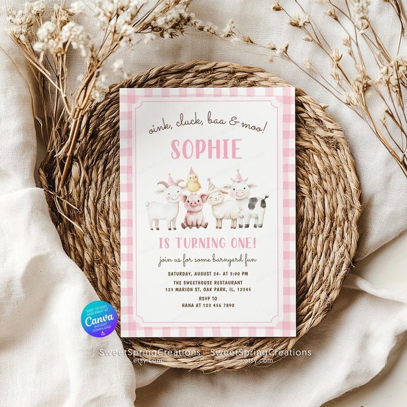 Oink Cluck Baa Moo Barnyard Farm Animals 1st Birthday Invitation ...
