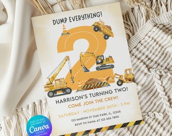 Editable Dump Truck Construction 2nd Birthday Invitation Template SSC_00177