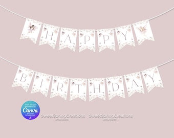 Fairy Birthday Banner: Editable Boho Garden Party Decor (Digital Download)
