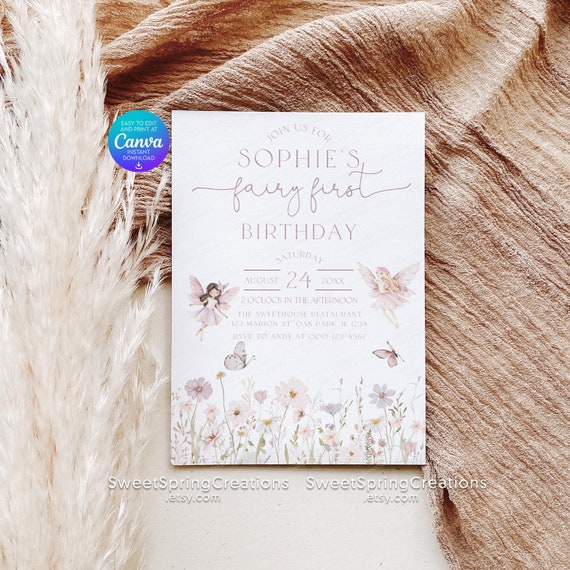 Boho Fairy First Birthday Invitation: Enchanted Garden Party Invite (Canva Template) SSC_00072