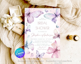 EDITABLE  Spring Brunch Watercolor Butterfly Bridal Shower Invitation Template SSC_00009
