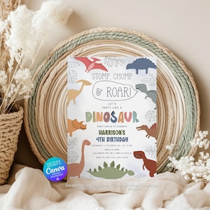 Bewerkbare sjabloon voor verjaardagsuitnodiging dinosaurus 4e verjaardagsfeestje dinosaurus SSC_00247 afbeelding 2