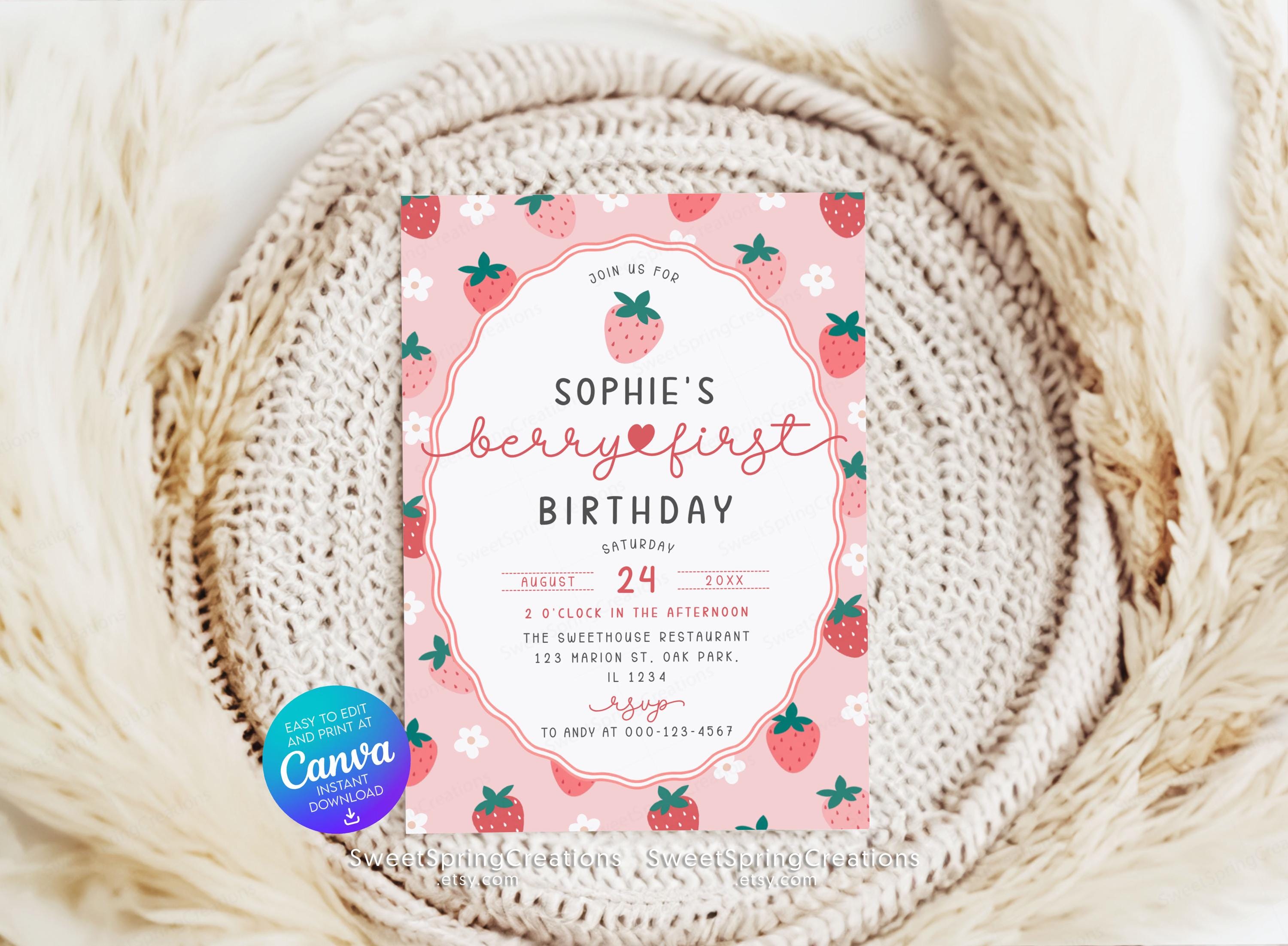 Editable Berry First Strawberry 1st Birthday Invitation Template SSC ...