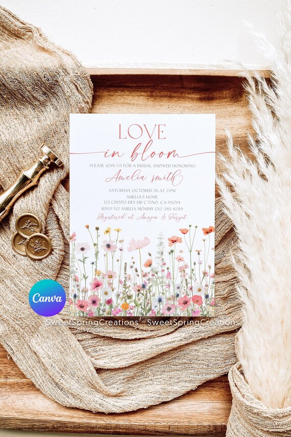 Wildflower Bridal Shower Invitation: Love In Bloom, Flower Stems (Canva Template) SSC_00111