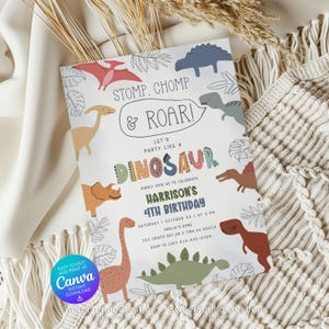 Bewerkbare sjabloon voor verjaardagsuitnodiging dinosaurus 4e verjaardagsfeestje dinosaurus SSC_00247 afbeelding 3