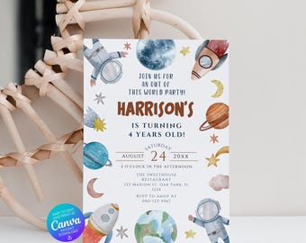 EDITABLE Out Space, Astronaut First Trip Around the Sun 1st Birthday Party Invitation Template SSC_00054B