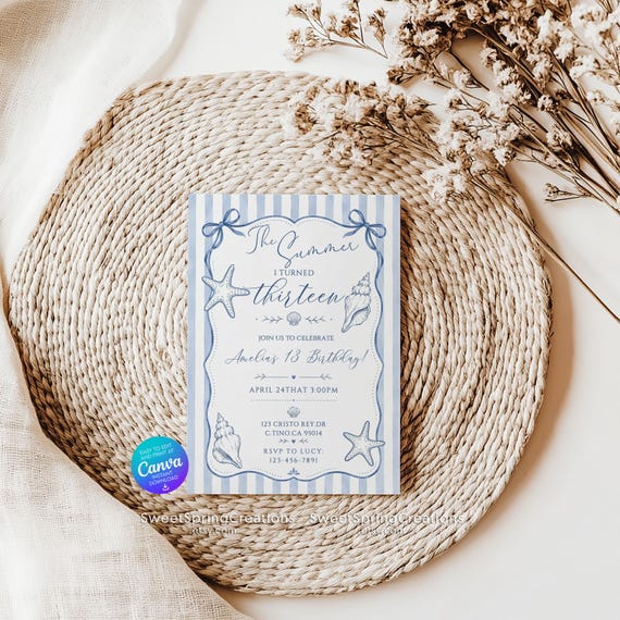 The Summer I Turned Pretty Birthday Invitation Template, Coastal Birthday Invite Beach Party SSC-45