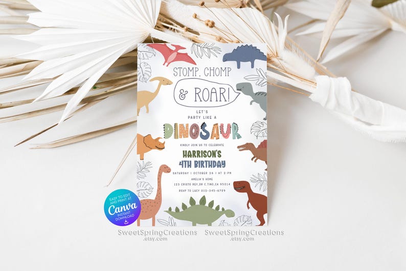 Bewerkbare sjabloon voor verjaardagsuitnodiging dinosaurus 4e verjaardagsfeestje dinosaurus SSC_00247 afbeelding 10
