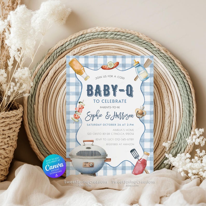 Editable Baby-Q Baby Shower Invitation Template Backyard Couples Baby Sprinkle, BBQ Party SSC_00207 image 3