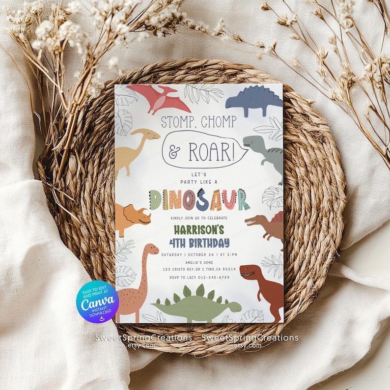 Bewerkbare sjabloon voor verjaardagsuitnodiging dinosaurus 4e verjaardagsfeestje dinosaurus SSC_00247 afbeelding 6