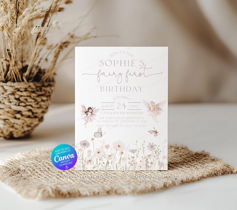 Bearbeitbare Boho Fee Erste Geburtstagseinladung Vorlage: Verzauberte Gartenparty Einladen SSC_00072 Bild 6