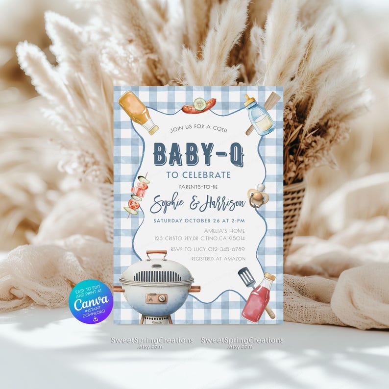 Editable Baby-Q Baby Shower Invitation Template Backyard Couples Baby Sprinkle, BBQ Party SSC_00207 image 2