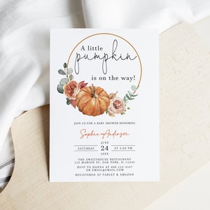 Gender Neutral A Little Pumpkin Fall Baby Shower Invitation Printable  Template, Fall Baby Shower, Autumn Baby Shower Invite #SSC_00022