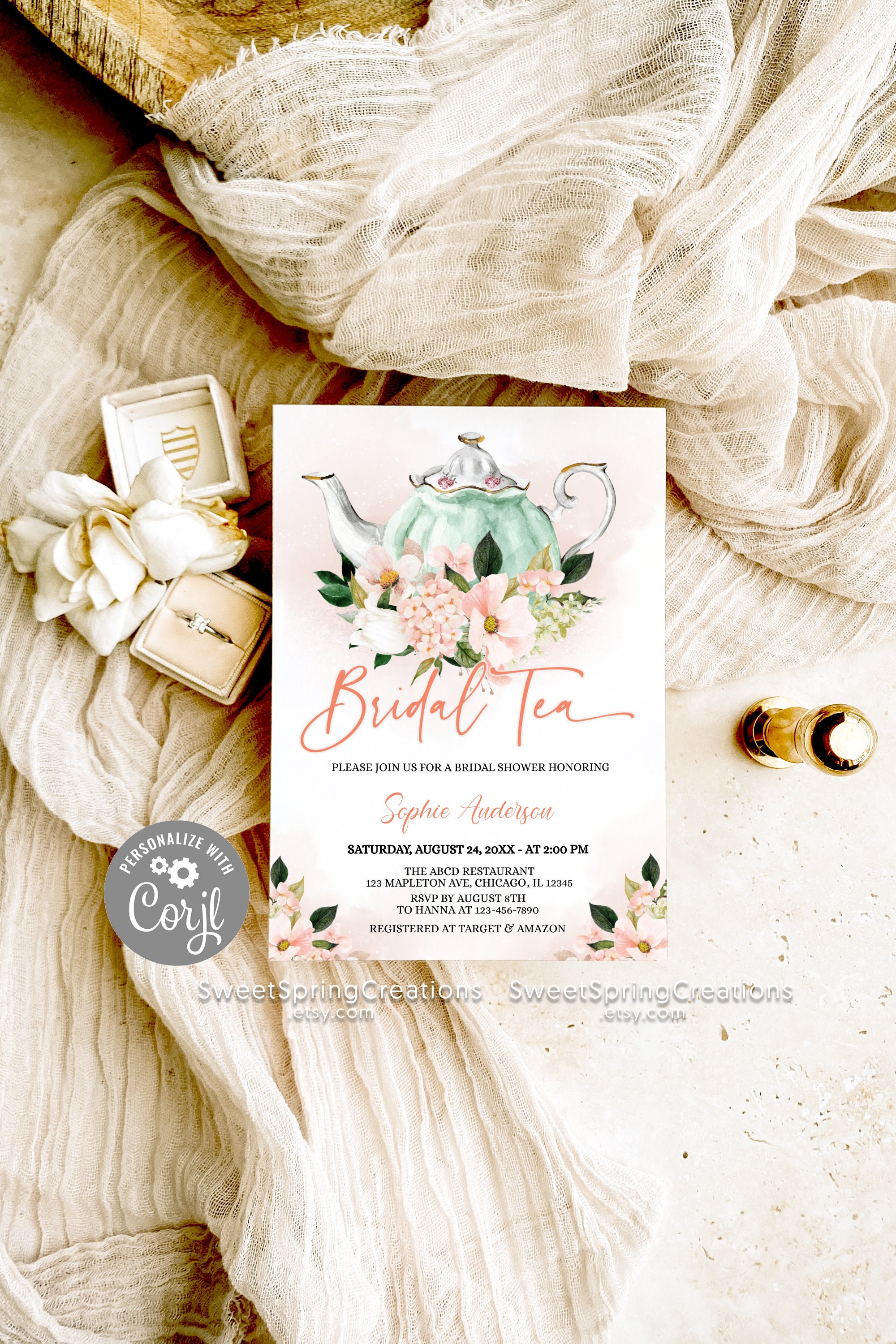 Bridal Shower Tea Party Invitation Template Printable, Bridal Tea Shower Invite, Bridal Shower ...