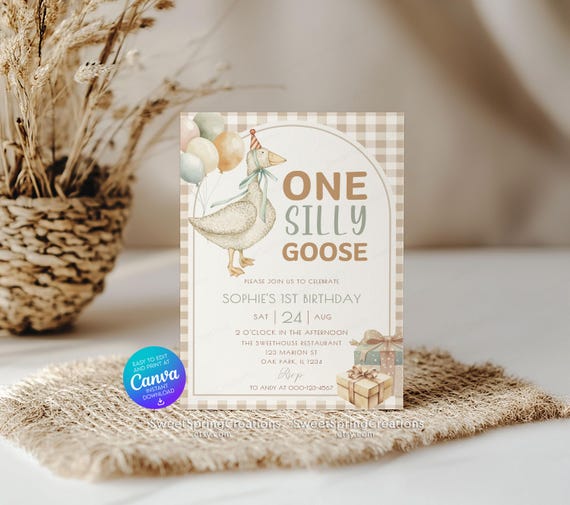 EDITABLE One Silly Goose 1st Birthday Invitation Template SSC_00138