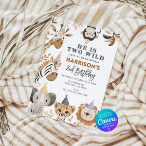 Editable Jungle Animals Two Wild Party Boho Safari 2nd Birthday Invitation Template SSC_00122 image 10
