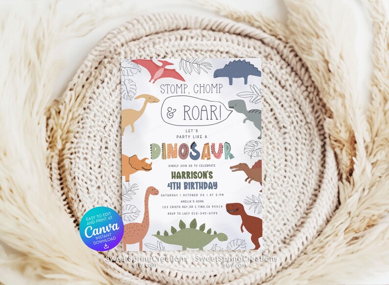 Bewerkbare sjabloon voor verjaardagsuitnodiging dinosaurus 4e verjaardagsfeestje dinosaurus SSC_00247 afbeelding 5