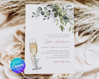 EDITABLE Greenery  Eucalyptus Champagne Brunch and Bubbly Bridal Shower Invitation BR_07