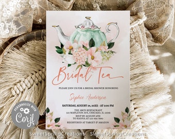 Bridal Shower Tea Party Invitation Template Printable, Bridal Tea Shower Invite, Bridal shower invitation template, Bridal Brunch #SSC_00028