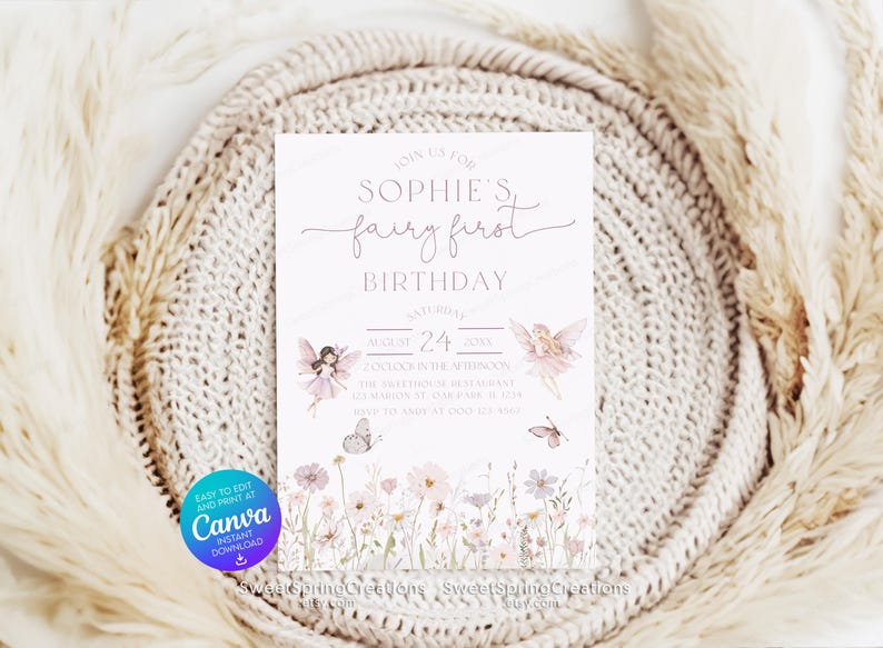 Bearbeitbare Boho Fee Erste Geburtstagseinladung Vorlage: Verzauberte Gartenparty Einladen SSC_00072 Bild 5